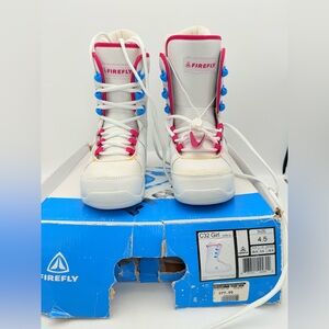 NEW - pair Firefly C32 girls' snowboard boots in white with pink & blue accents